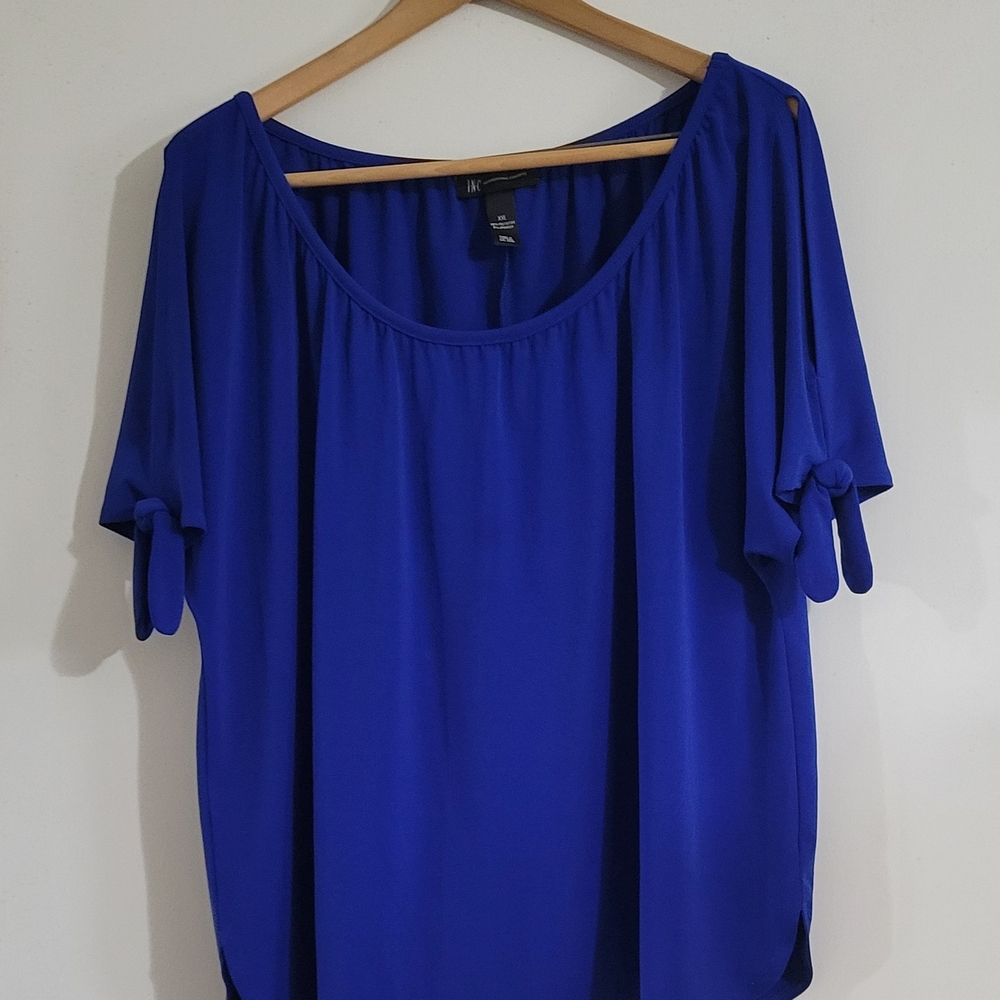 INC International Concepts Royal Blue Short Sleeve Scoop Neck Blouse